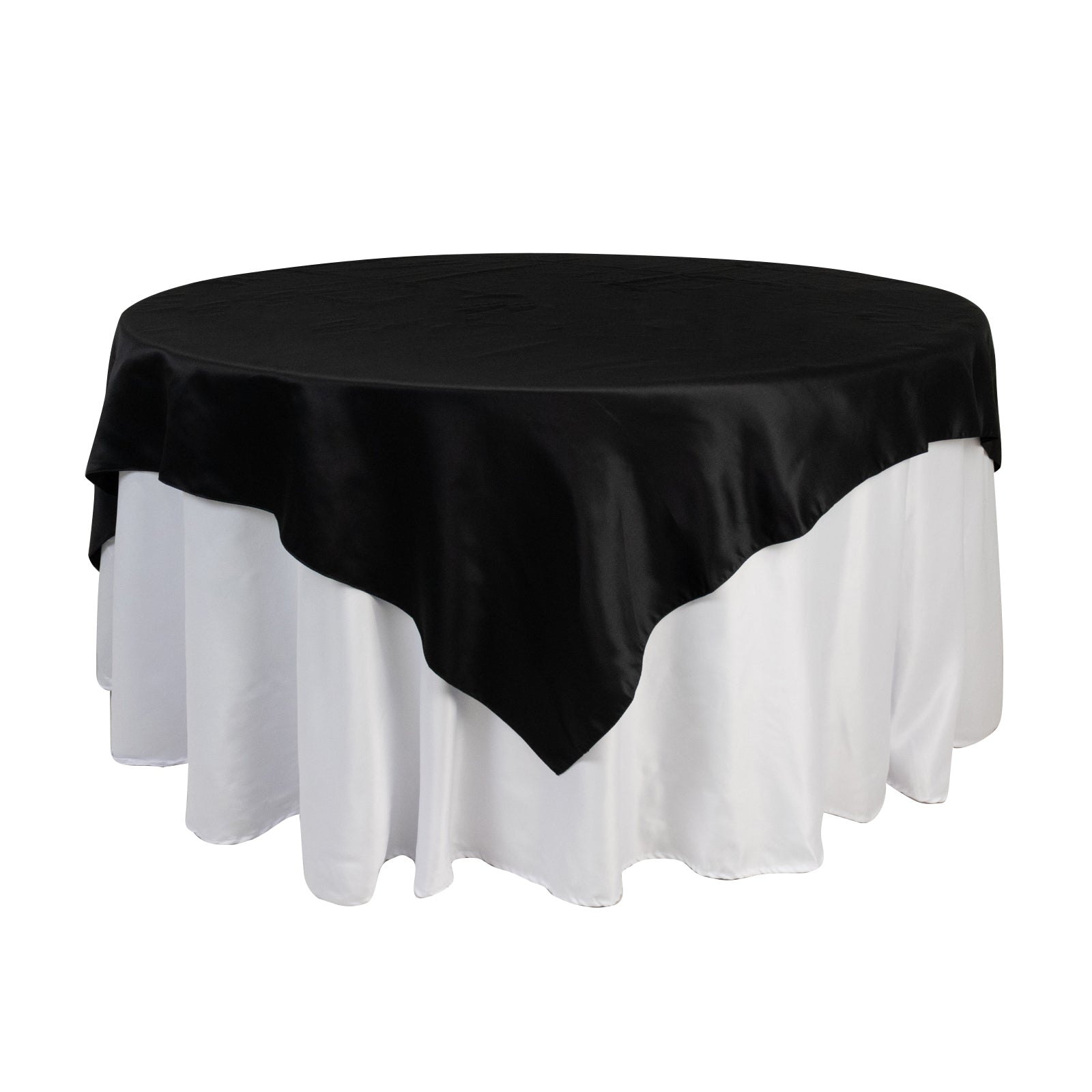 Lamour Satin 72"x72" Table Overlay Square Tablecloth Black - Smooth Finish for Luxurious Events - Bell Racket Store