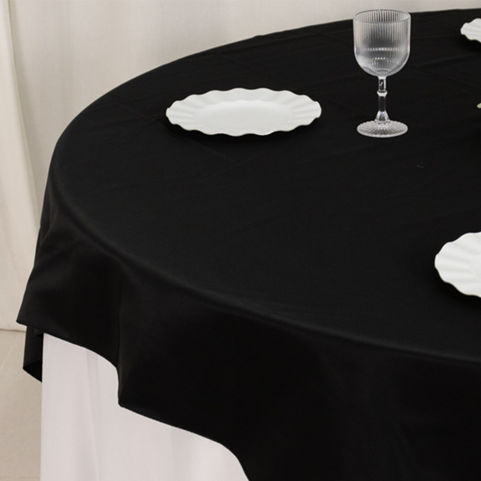 Lamour Satin 72"x72" Table Overlay Square Tablecloth Black - Smooth Finish for Luxurious Events - Bell Racket Store