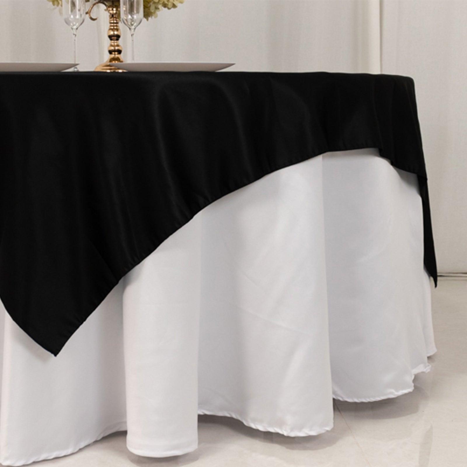 Lamour Satin 72"x72" Table Overlay Square Tablecloth Black - Smooth Finish for Luxurious Events - Bell Racket Store