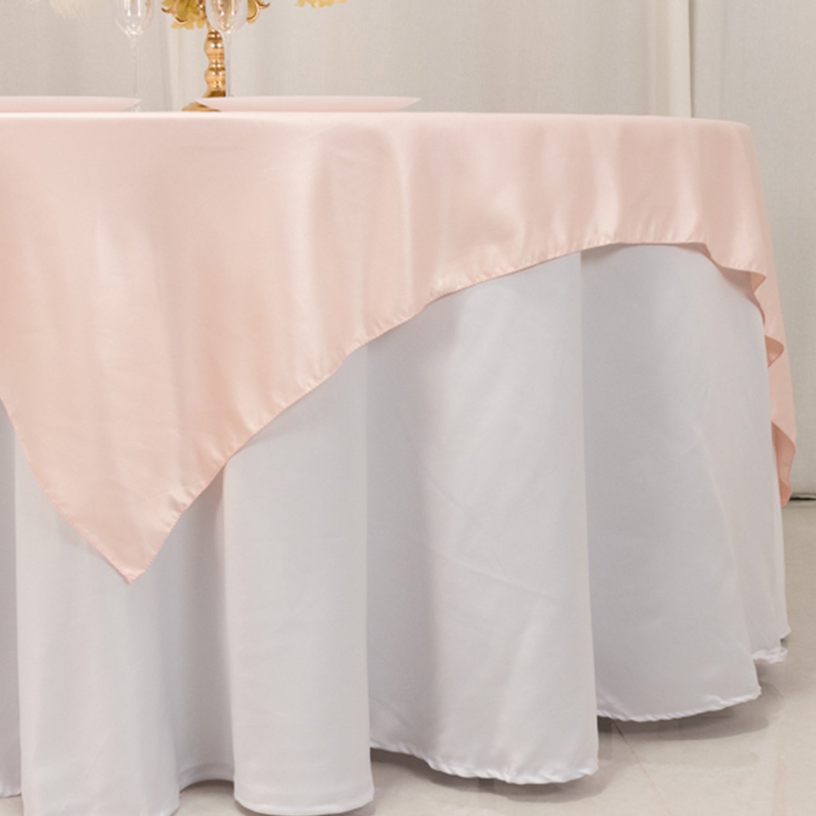 Lamour Satin 72"x72" Table Overlay Square Tablecloth Blush - Smooth Finish Table Topper - Bell Racket Store