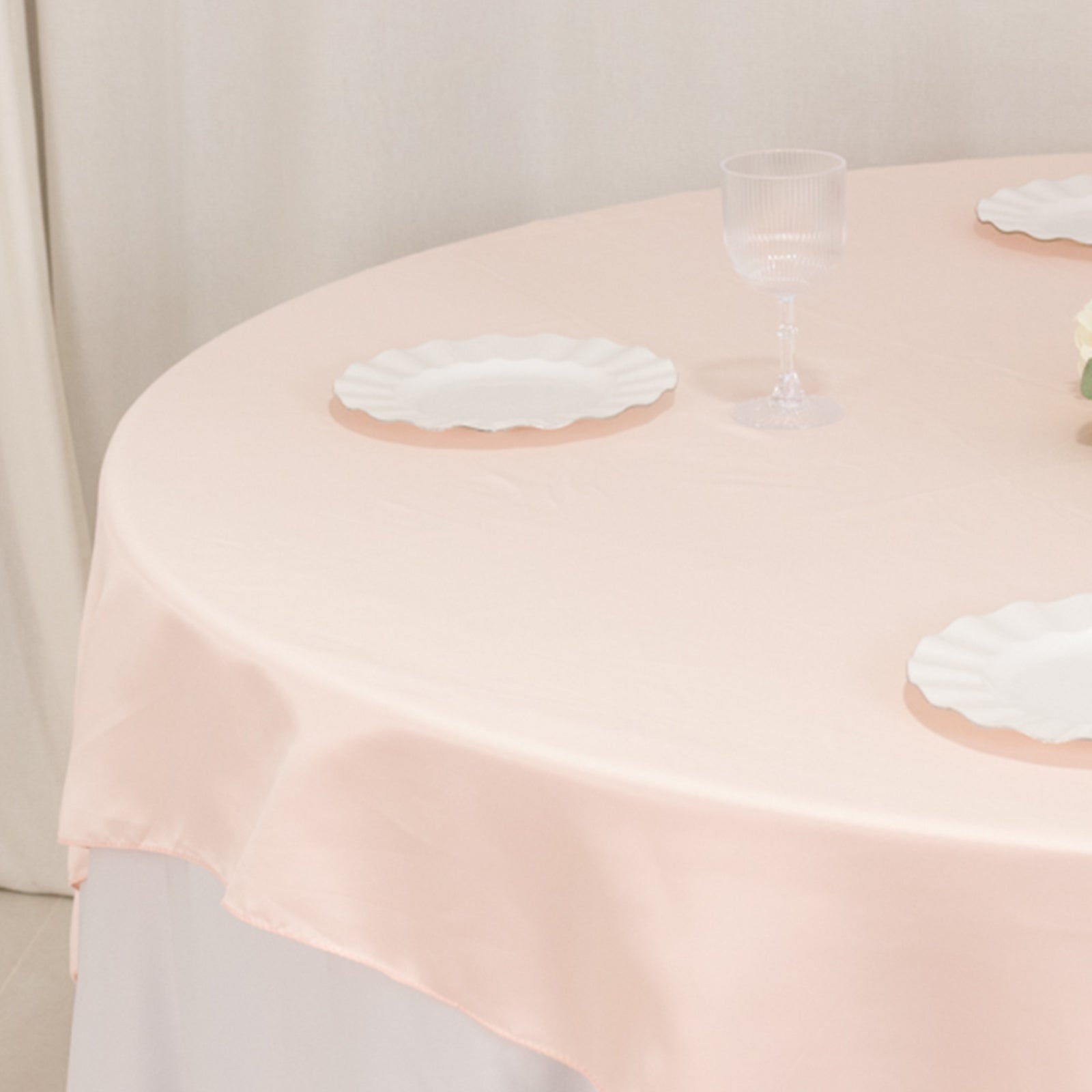 Lamour Satin 72"x72" Table Overlay Square Tablecloth Blush - Smooth Finish Table Topper - Bell Racket Store