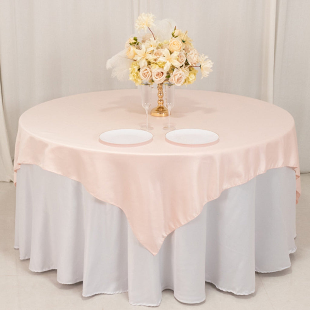 Lamour Satin 72"x72" Table Overlay Square Tablecloth Blush - Smooth Finish Table Topper - Bell Racket Store