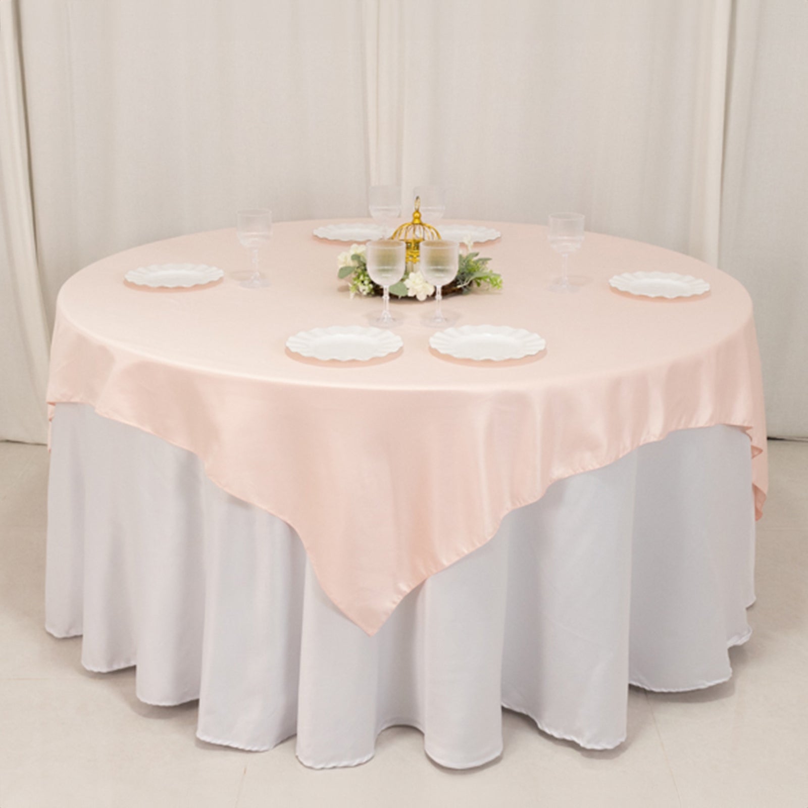 Lamour Satin 72"x72" Table Overlay Square Tablecloth Blush - Smooth Finish Table Topper - Bell Racket Store