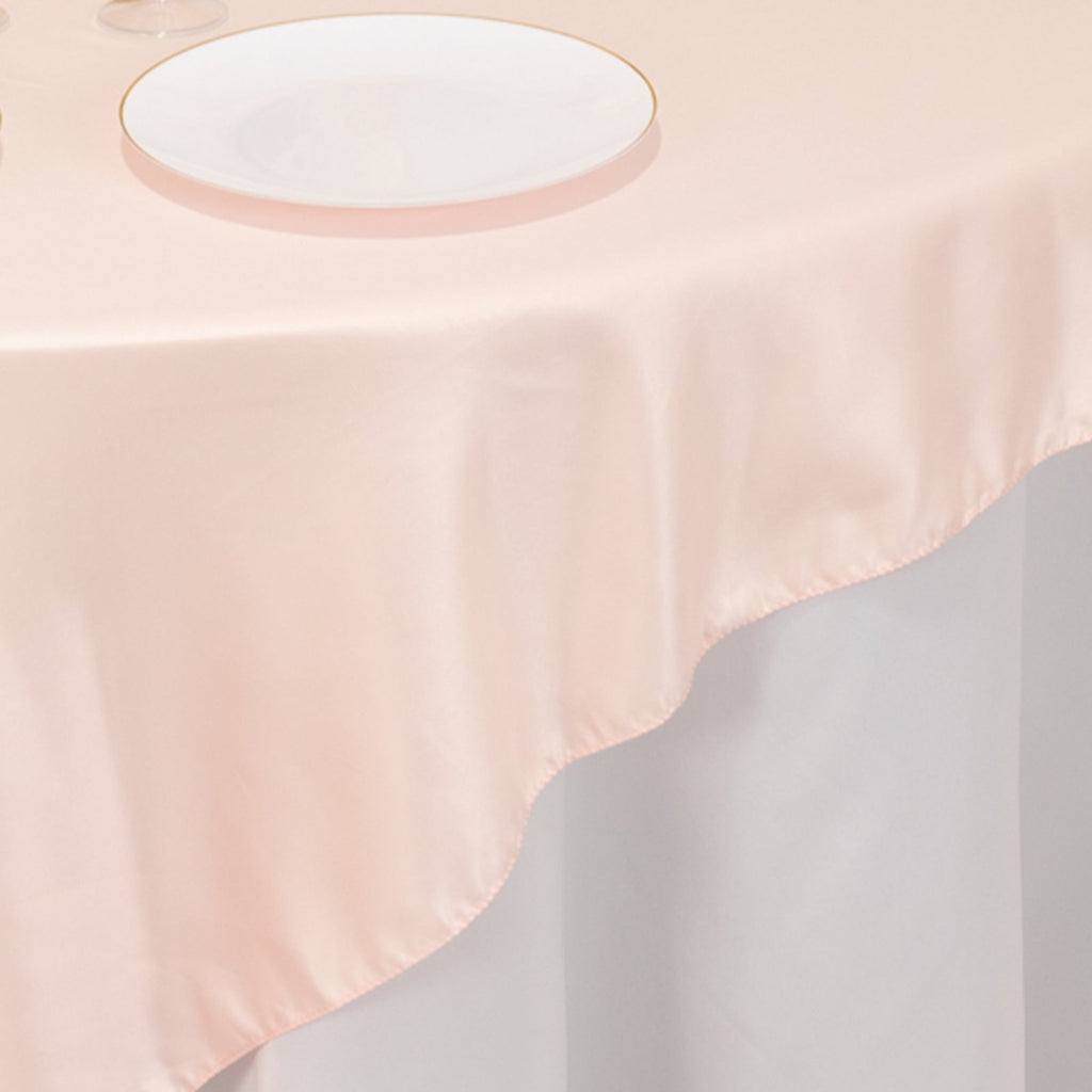 Lamour Satin 72"x72" Table Overlay Square Tablecloth Blush - Smooth Finish Table Topper - Bell Racket Store