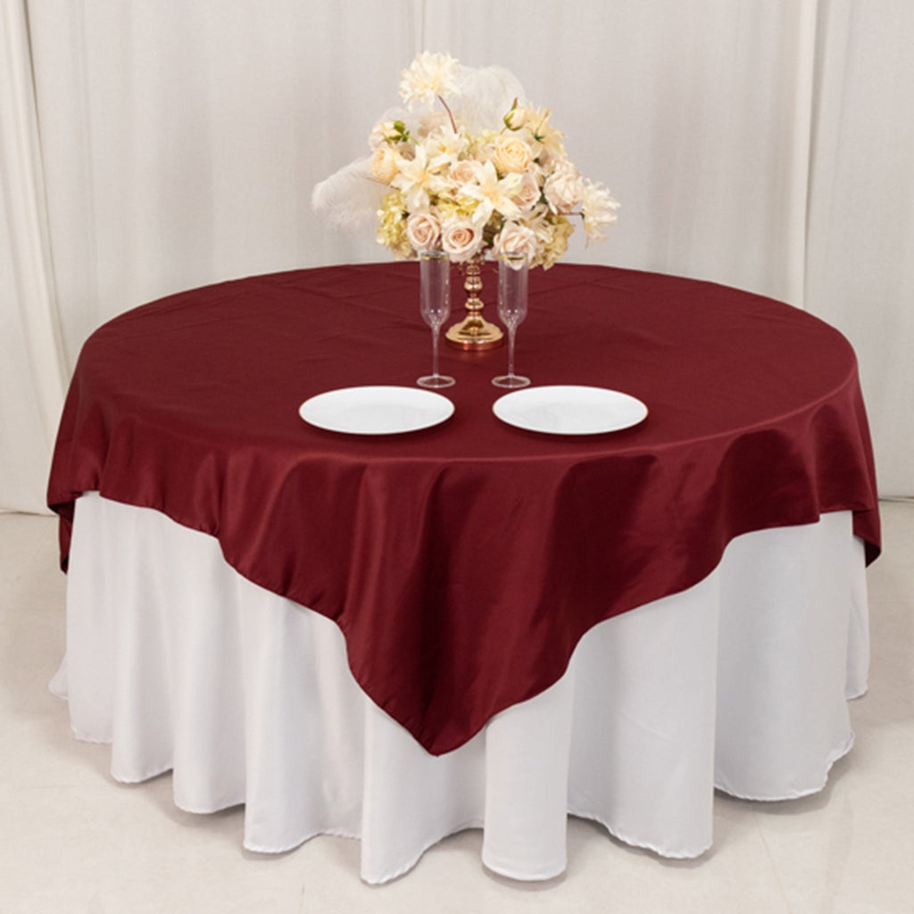 Lamour Satin 72"x72" Table Overlay Square Tablecloth Burgundy - Smooth Finish Table Topper - Bell Racket Store