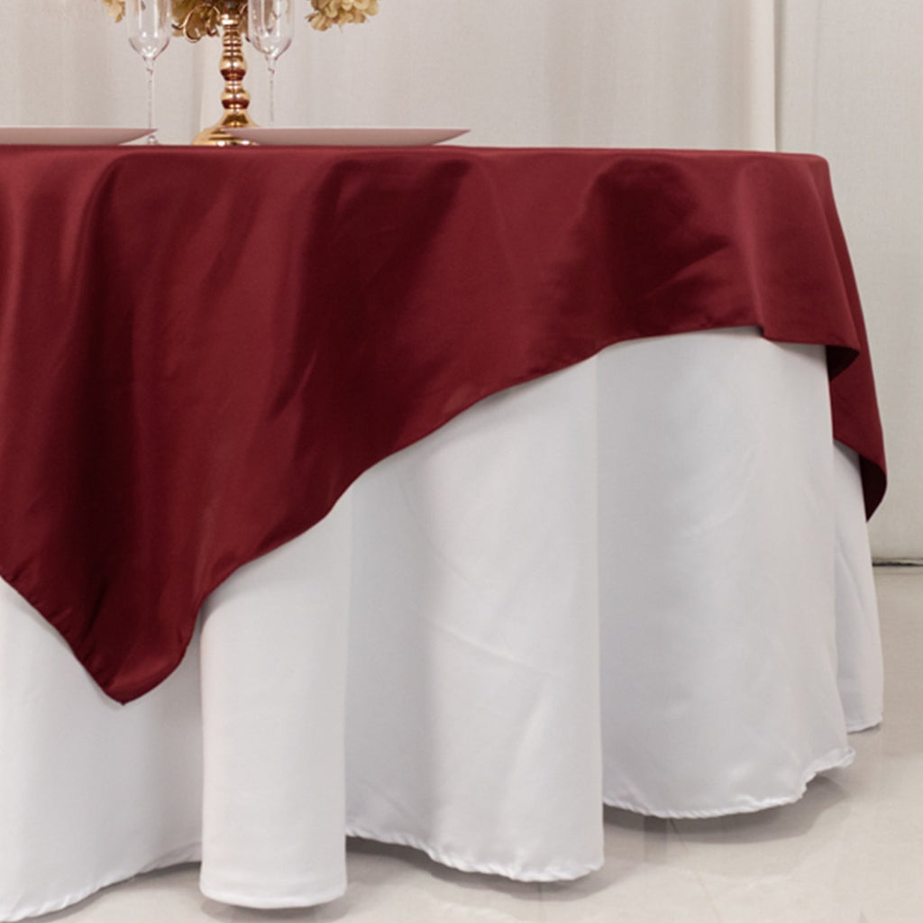 Lamour Satin 72"x72" Table Overlay Square Tablecloth Burgundy - Smooth Finish Table Topper - Bell Racket Store