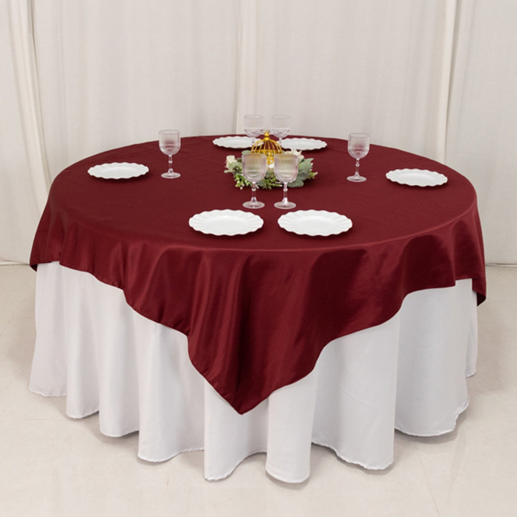 Lamour Satin 72"x72" Table Overlay Square Tablecloth Burgundy - Smooth Finish Table Topper - Bell Racket Store