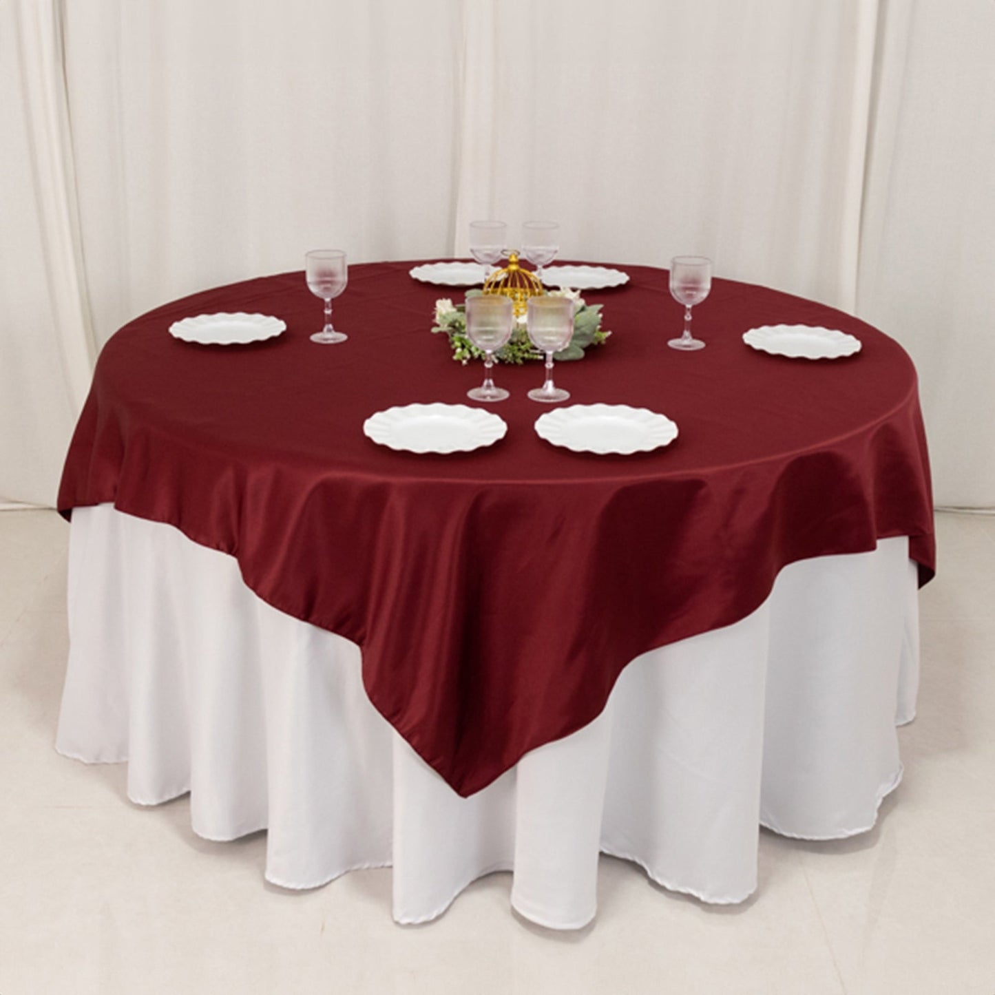 Lamour Satin 72"x72" Table Overlay Square Tablecloth Burgundy - Smooth Finish Table Topper - Bell Racket Store