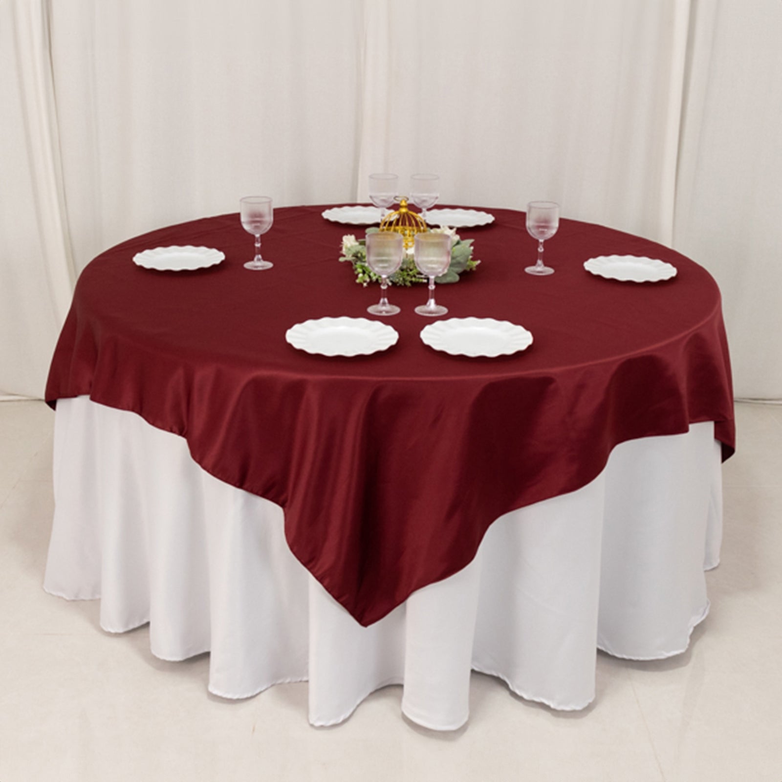 Lamour Satin 72"x72" Table Overlay Square Tablecloth Burgundy - Smooth Finish Table Topper - Bell Racket Store