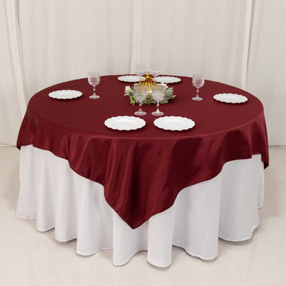 Lamour Satin 72"x72" Table Overlay Square Tablecloth Burgundy - Smooth Finish Table Topper - Bell Racket Store