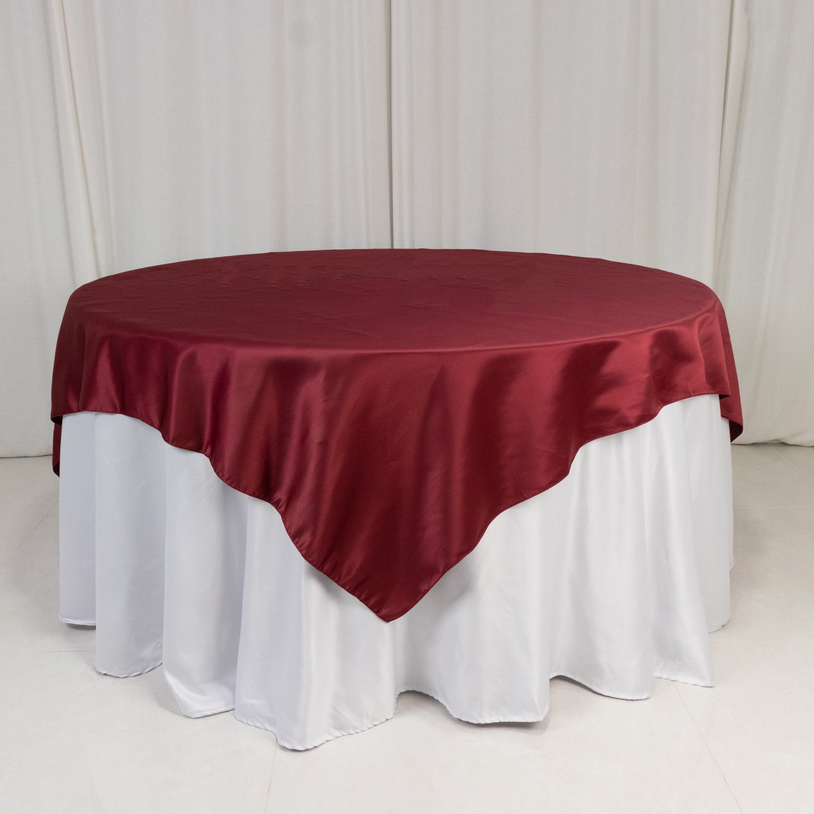 Lamour Satin 72"x72" Table Overlay Square Tablecloth Burgundy - Smooth Finish Table Topper - Bell Racket Store