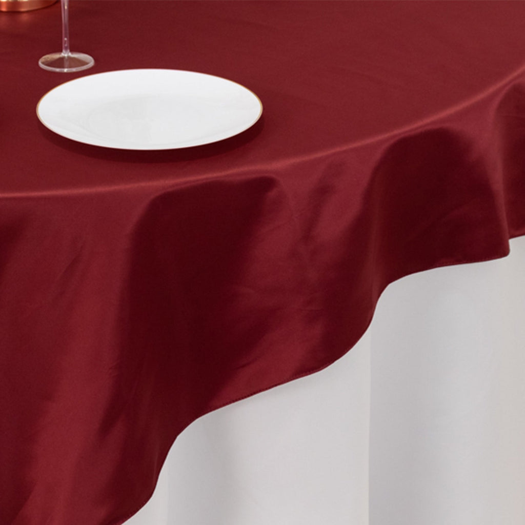 Lamour Satin 72"x72" Table Overlay Square Tablecloth Burgundy - Smooth Finish Table Topper - Bell Racket Store