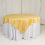 Lamour Satin 72"x72" Table Overlay Square Tablecloth Champagne - Smooth Finish Table Topper - Bell Racket Store