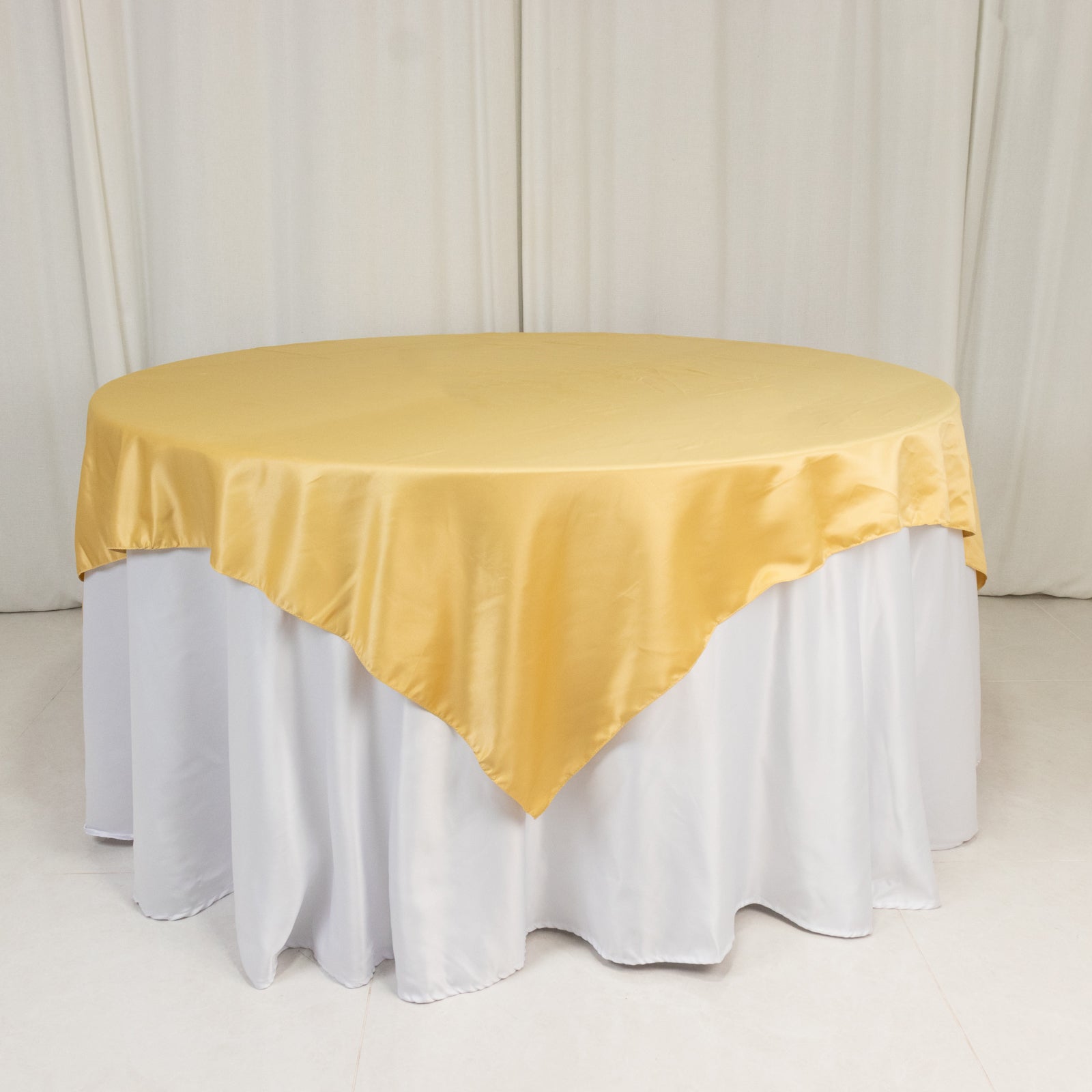 Lamour Satin 72"x72" Table Overlay Square Tablecloth Champagne - Smooth Finish Table Topper - Bell Racket Store