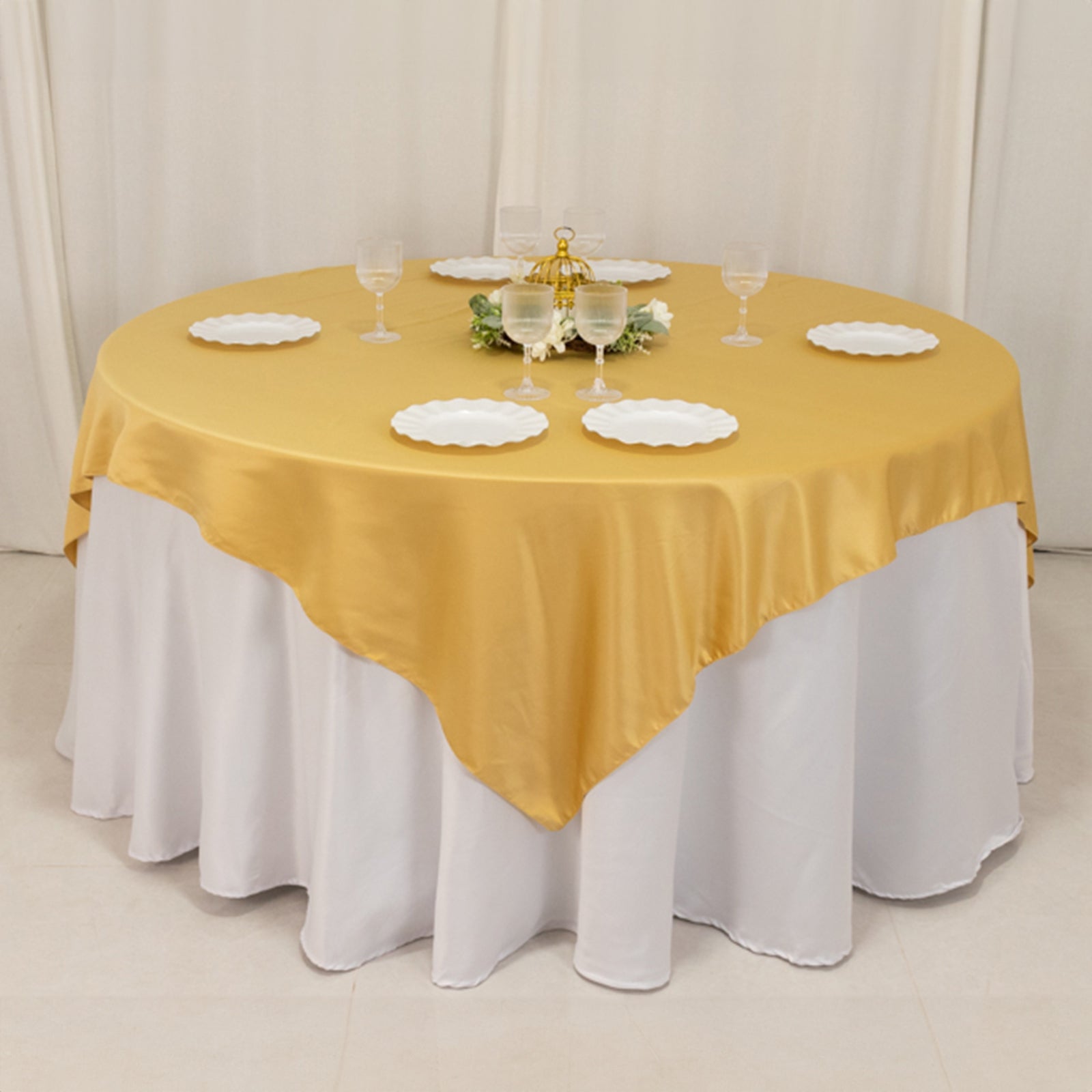 Lamour Satin 72"x72" Table Overlay Square Tablecloth Champagne - Smooth Finish Table Topper - Bell Racket Store