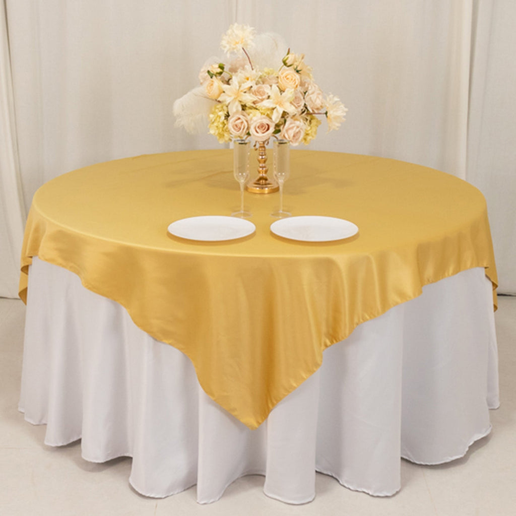 Lamour Satin 72"x72" Table Overlay Square Tablecloth Champagne - Smooth Finish Table Topper - Bell Racket Store