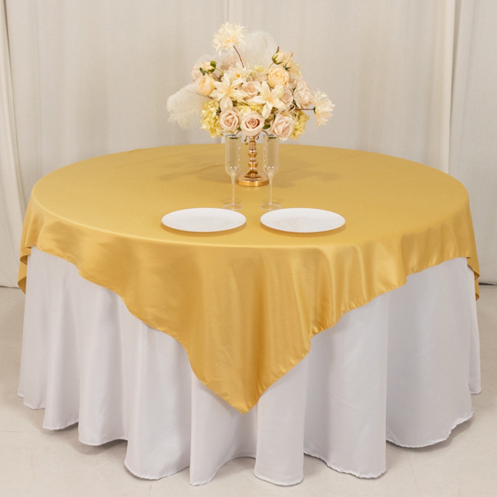 Lamour Satin 72"x72" Table Overlay Square Tablecloth Champagne - Smooth Finish Table Topper - Bell Racket Store