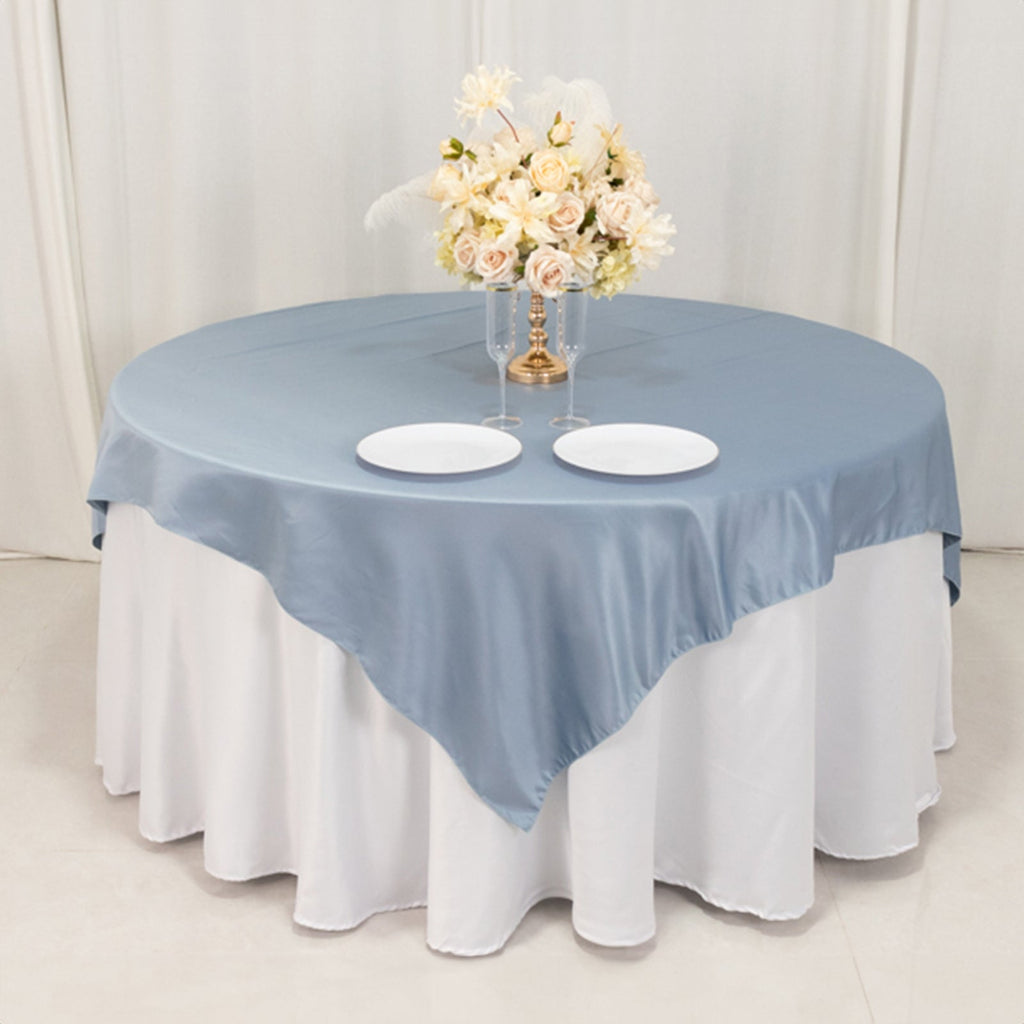 Lamour Satin 72"x72" Table Overlay Square Tablecloth Dusty Blue - Smooth Finish Table Topper - Bell Racket Store