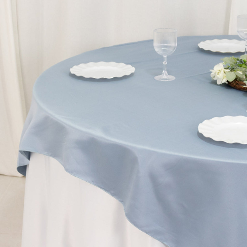 Lamour Satin 72"x72" Table Overlay Square Tablecloth Dusty Blue - Smooth Finish Table Topper - Bell Racket Store