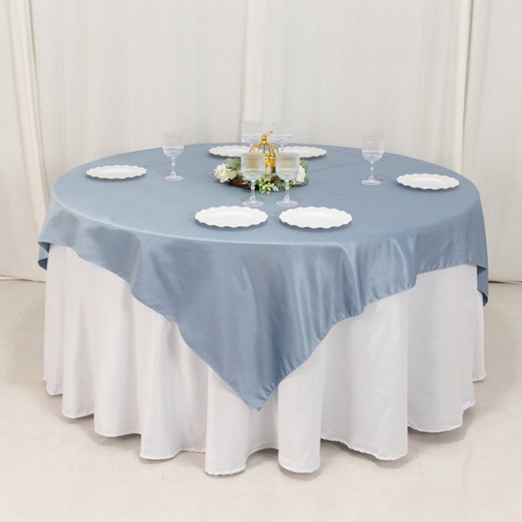 Lamour Satin 72"x72" Table Overlay Square Tablecloth Dusty Blue - Smooth Finish Table Topper - Bell Racket Store