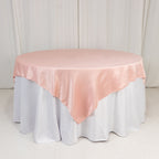 Lamour Satin 72"x72" Table Overlay Square Tablecloth Dusty Rose - Smooth Finish Table Topper - Bell Racket Store