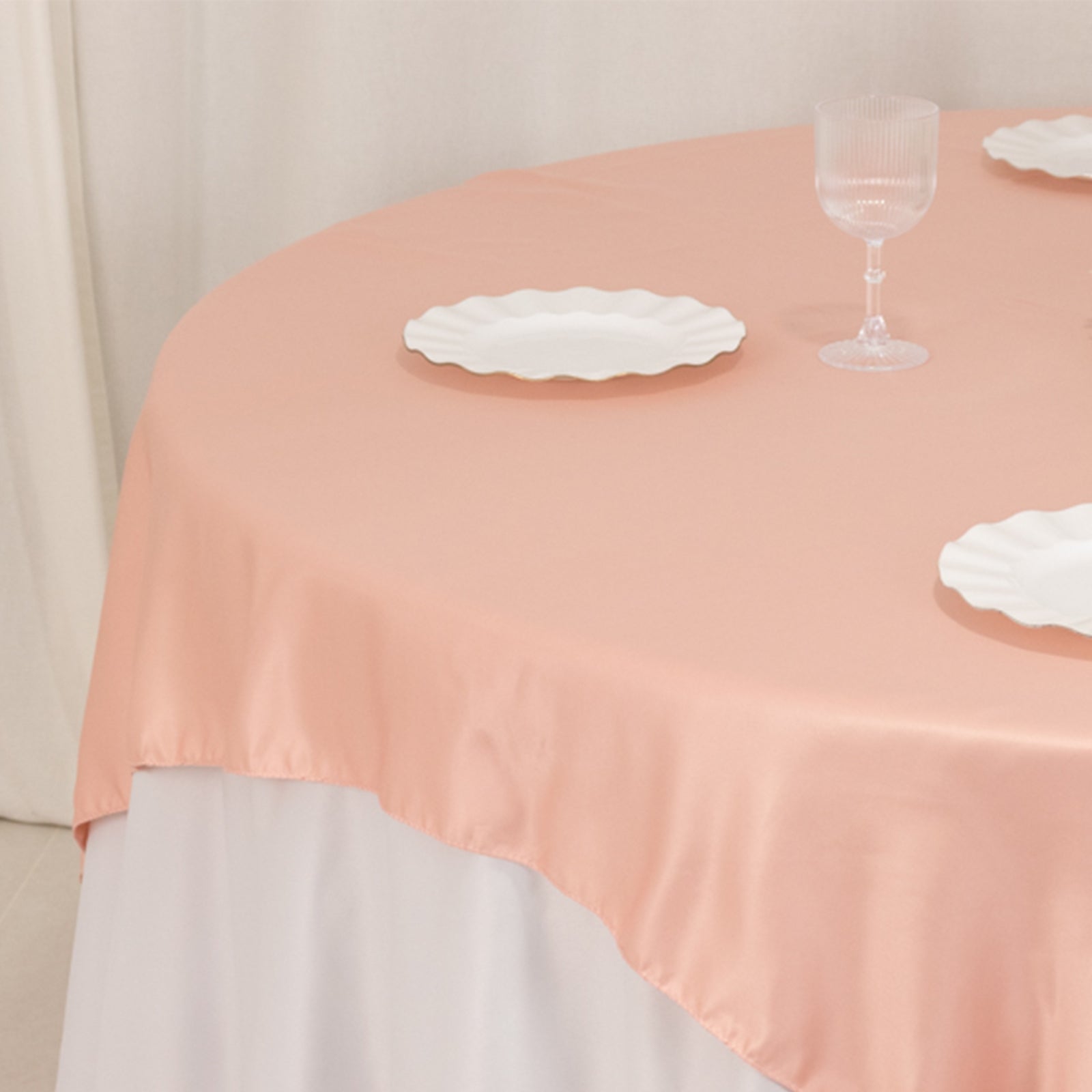 Lamour Satin 72"x72" Table Overlay Square Tablecloth Dusty Rose - Smooth Finish Table Topper - Bell Racket Store