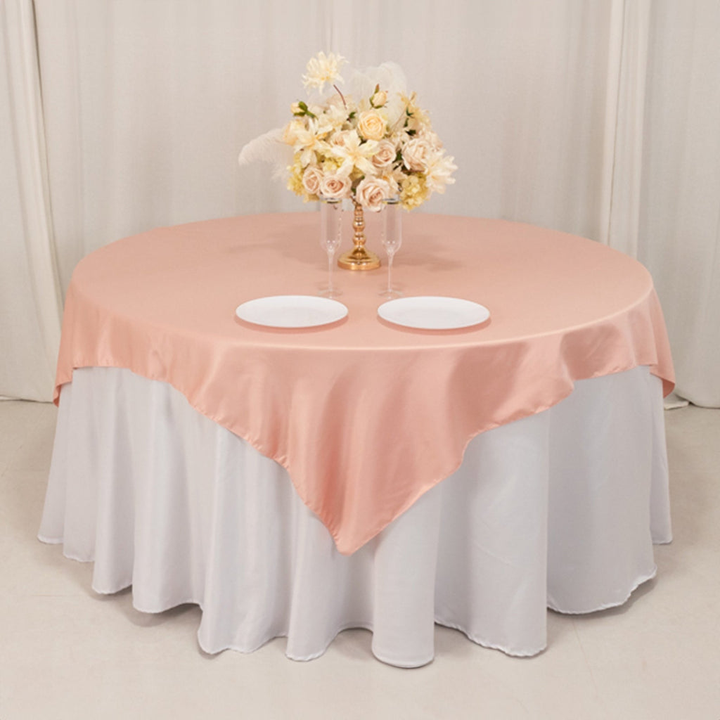 Lamour Satin 72"x72" Table Overlay Square Tablecloth Dusty Rose - Smooth Finish Table Topper - Bell Racket Store