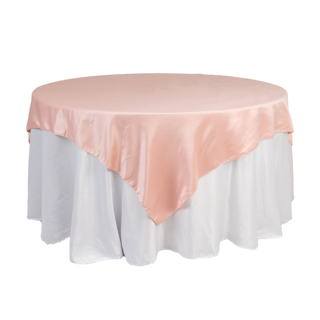 Lamour Satin 72"x72" Table Overlay Square Tablecloth Dusty Rose - Smooth Finish Table Topper - Bell Racket Store