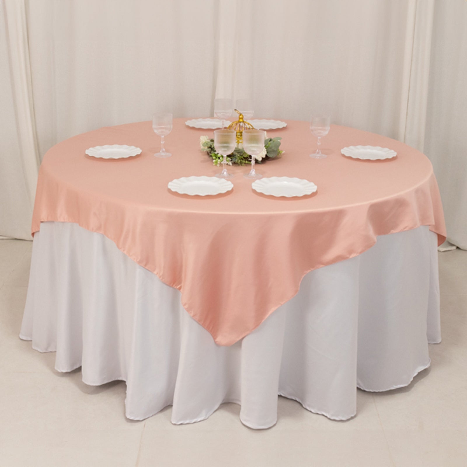 Lamour Satin 72"x72" Table Overlay Square Tablecloth Dusty Rose - Smooth Finish Table Topper - Bell Racket Store