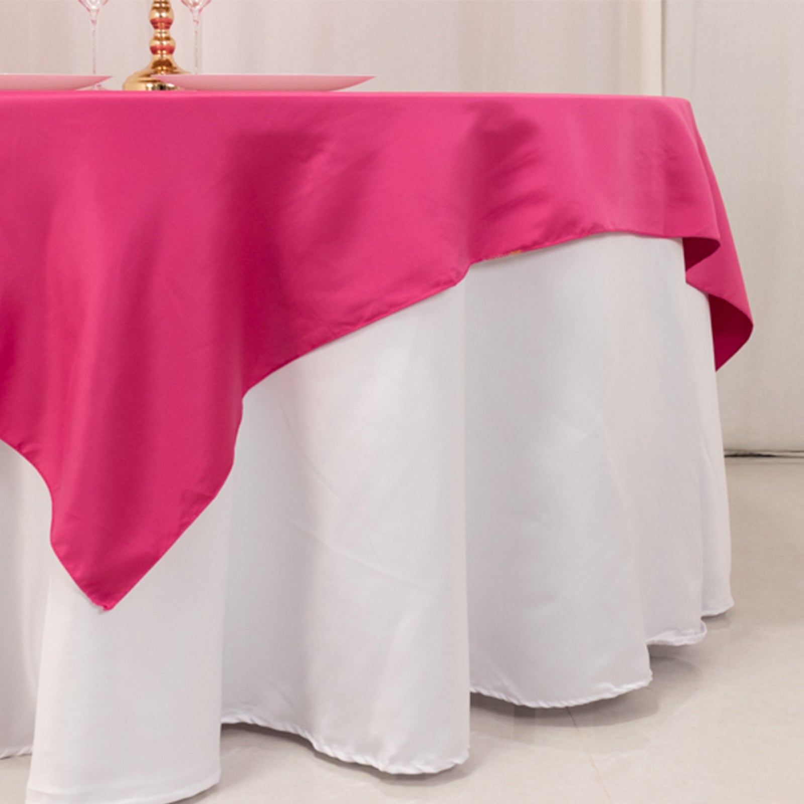 Lamour Satin 72"x72" Table Overlay Square Tablecloth Fuchsia - Smooth Finish Table Topper - Bell Racket Store