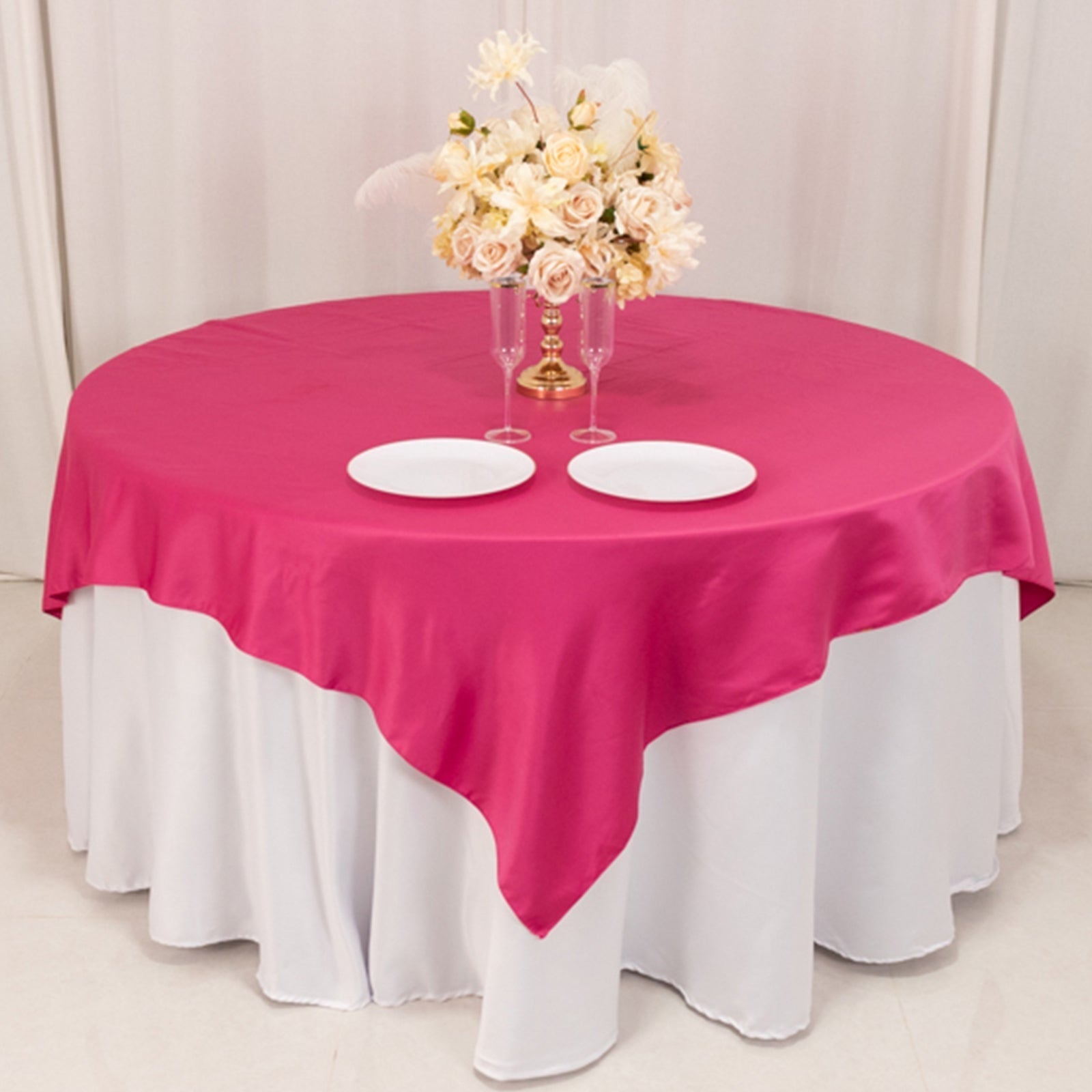 Lamour Satin 72"x72" Table Overlay Square Tablecloth Fuchsia - Smooth Finish Table Topper - Bell Racket Store