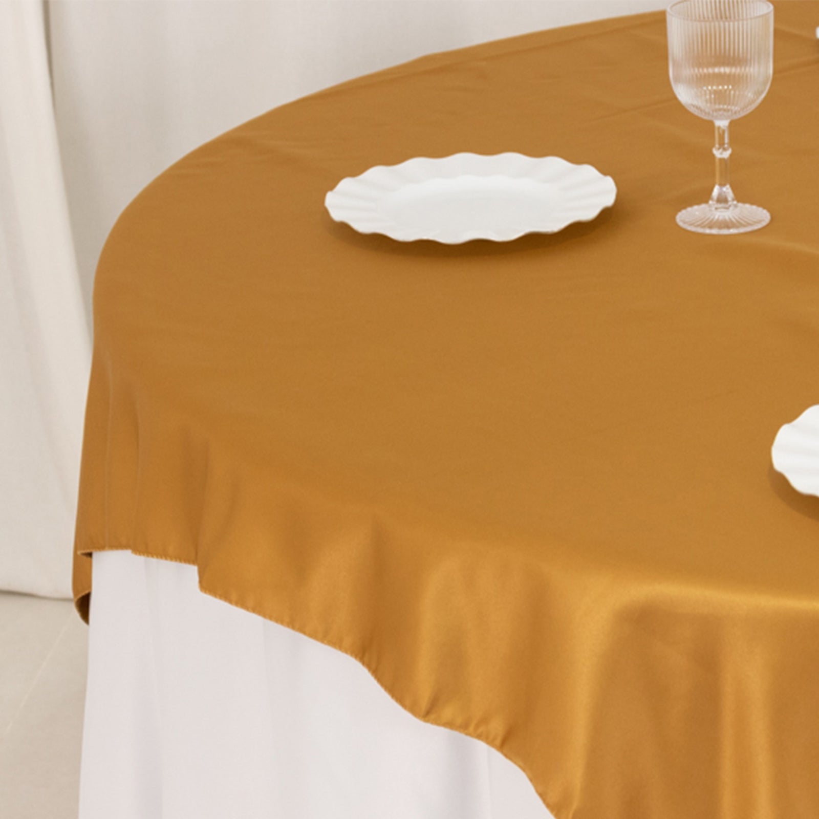 Lamour Satin 72"x72" Table Overlay Square Tablecloth Gold - Smooth Finish for Luxurious Events - Bell Racket Store