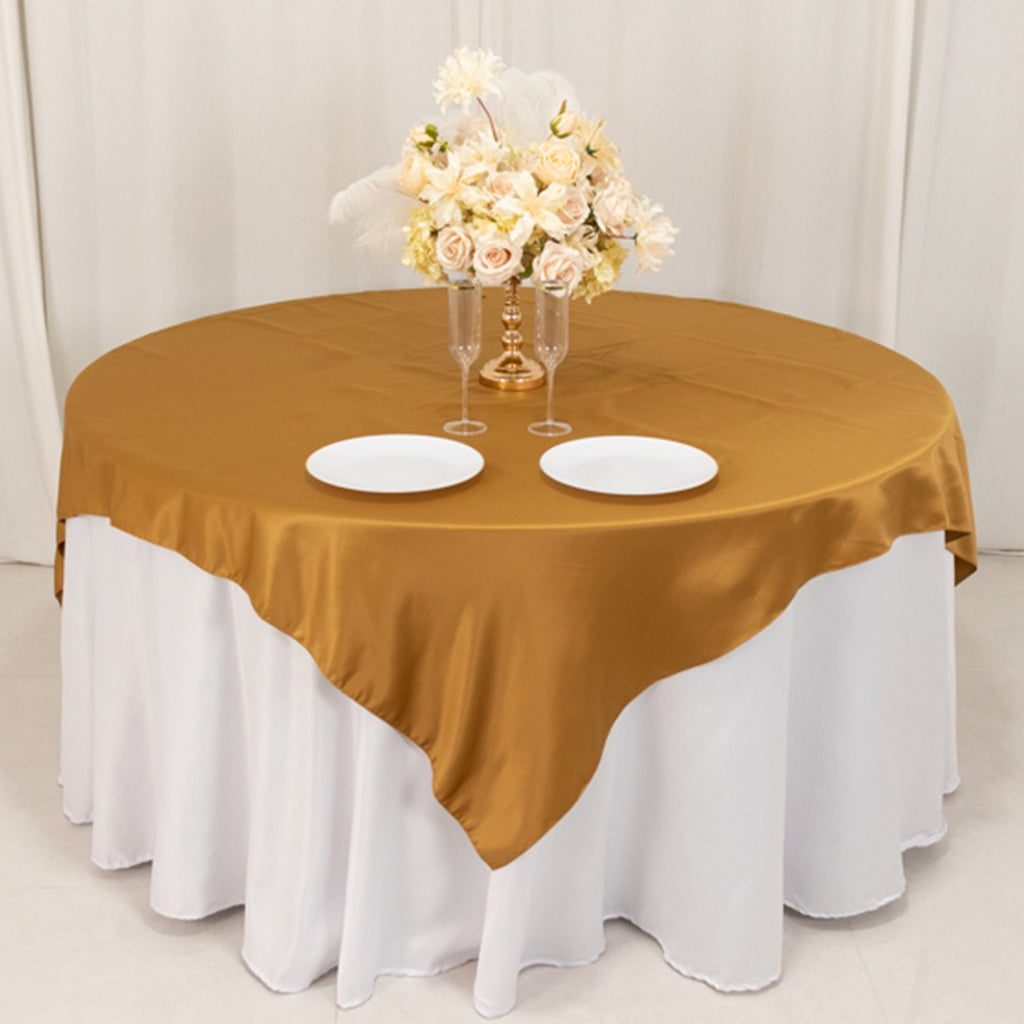 Lamour Satin 72"x72" Table Overlay Square Tablecloth Gold - Smooth Finish for Luxurious Events - Bell Racket Store