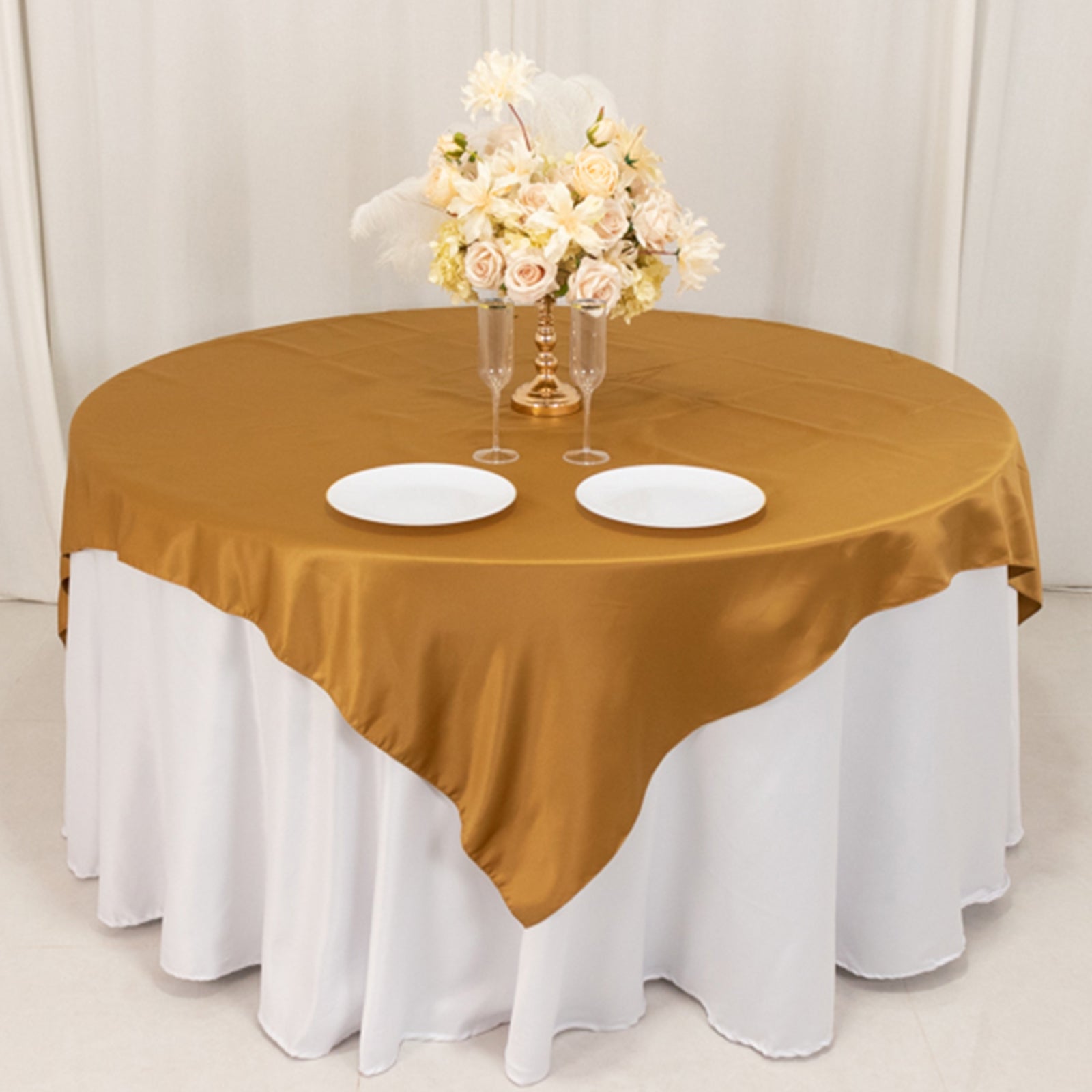 Lamour Satin 72"x72" Table Overlay Square Tablecloth Gold - Smooth Finish for Luxurious Events - Bell Racket Store