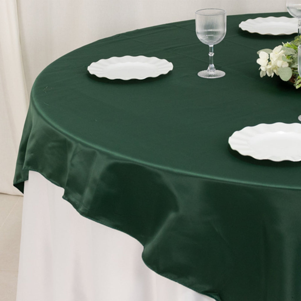 Lamour Satin 72"x72" Table Overlay Square Tablecloth Hunter Emerald Green - Smooth Finish Table Topper - Bell Racket Store
