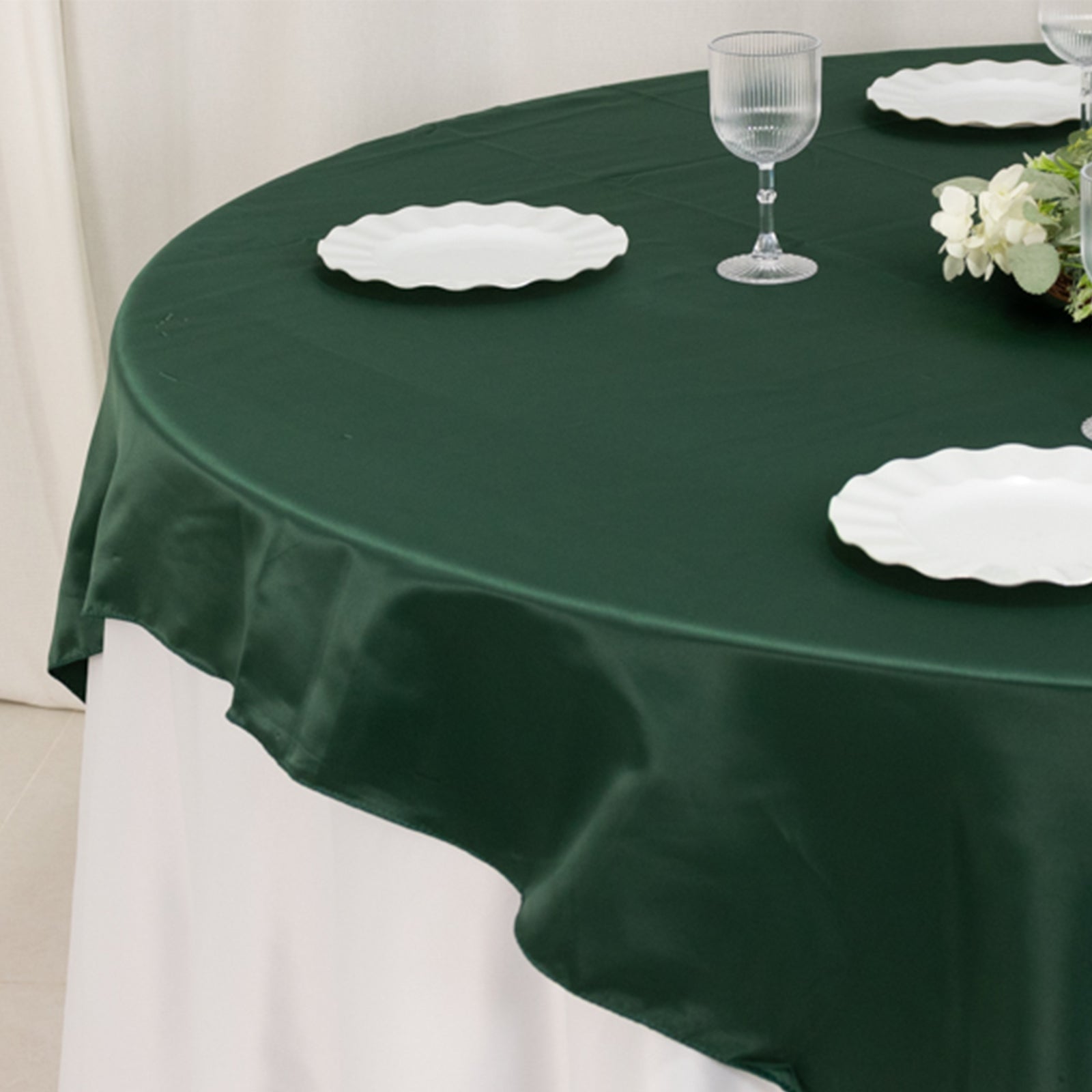 Lamour Satin 72"x72" Table Overlay Square Tablecloth Hunter Emerald Green - Smooth Finish Table Topper - Bell Racket Store