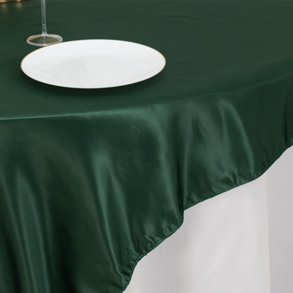 Lamour Satin 72"x72" Table Overlay Square Tablecloth Hunter Emerald Green - Smooth Finish Table Topper - Bell Racket Store