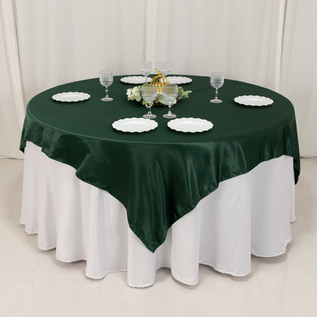 Lamour Satin 72"x72" Table Overlay Square Tablecloth Hunter Emerald Green - Smooth Finish Table Topper - Bell Racket Store