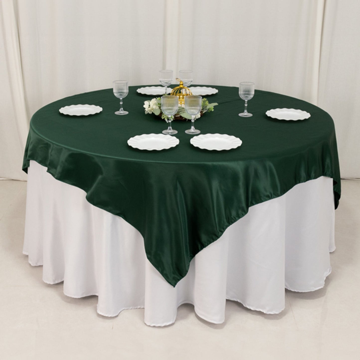 Lamour Satin 72"x72" Table Overlay Square Tablecloth Hunter Emerald Green - Smooth Finish Table Topper - Bell Racket Store