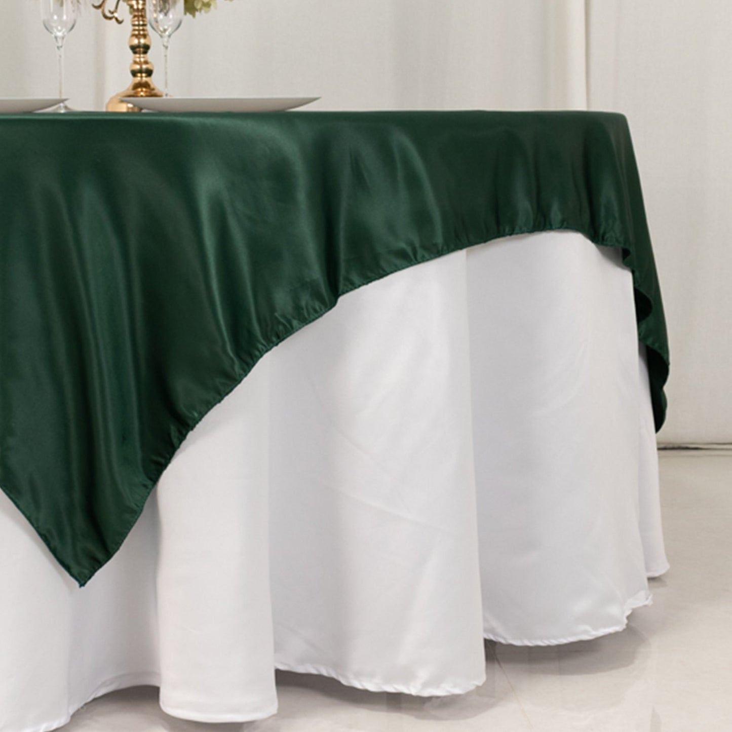 Lamour Satin 72"x72" Table Overlay Square Tablecloth Hunter Emerald Green - Smooth Finish Table Topper - Bell Racket Store