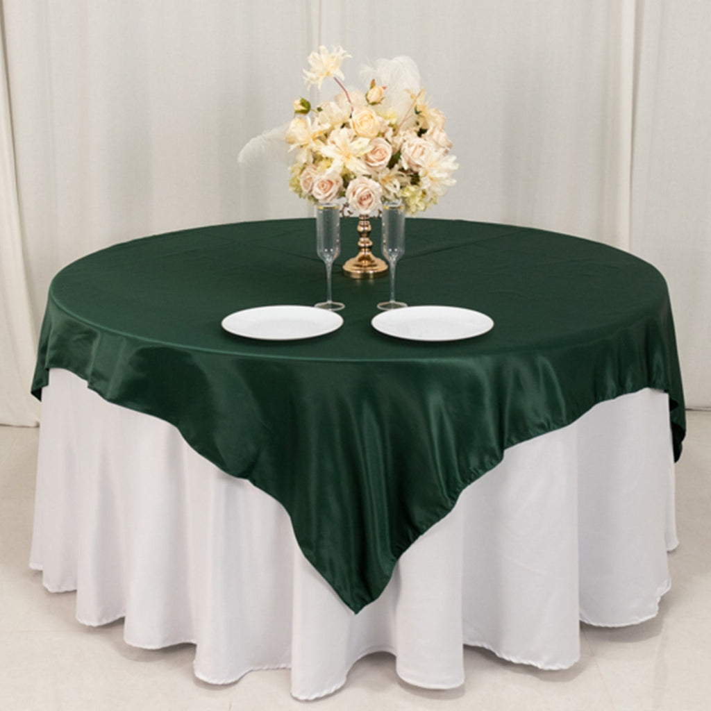 Lamour Satin 72"x72" Table Overlay Square Tablecloth Hunter Emerald Green - Smooth Finish Table Topper - Bell Racket Store