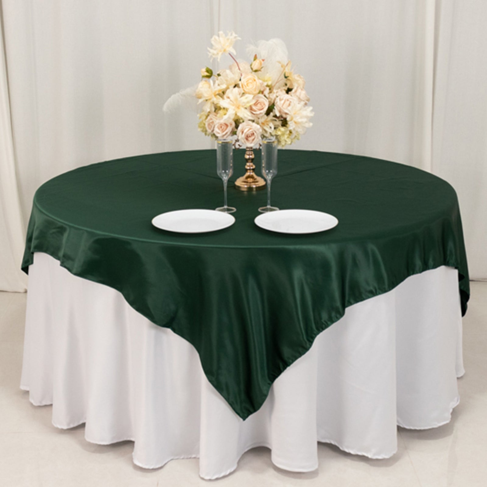Lamour Satin 72"x72" Table Overlay Square Tablecloth Hunter Emerald Green - Smooth Finish Table Topper - Bell Racket Store