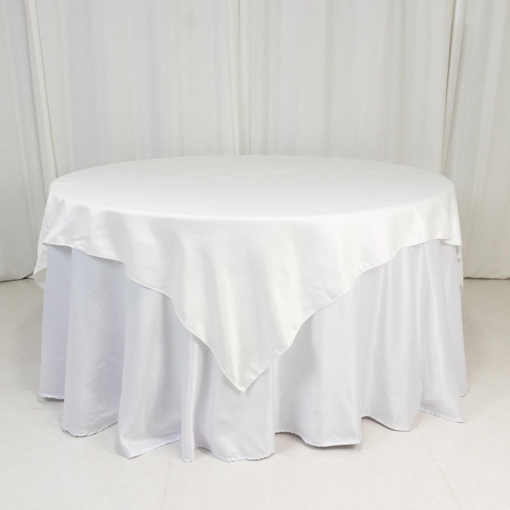 Lamour Satin 72"x72" Table Overlay Square Tablecloth Ivory - Smooth Finish Table Topper - Bell Racket Store
