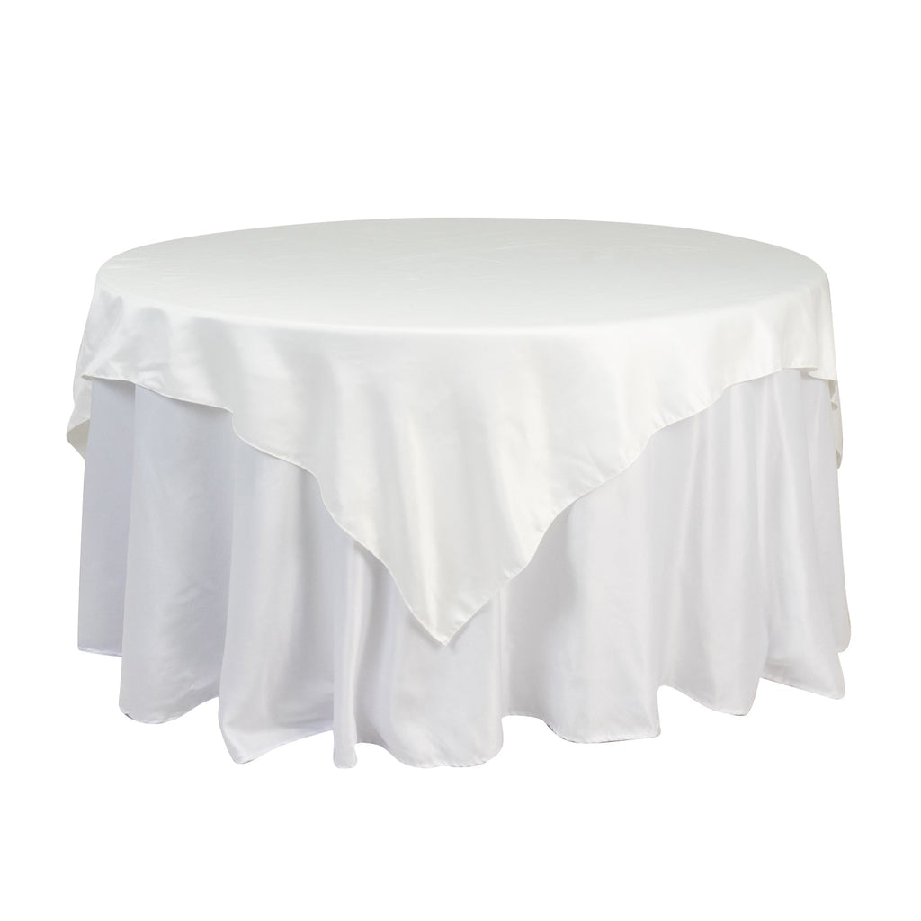 Lamour Satin 72"x72" Table Overlay Square Tablecloth Ivory - Smooth Finish Table Topper - Bell Racket Store