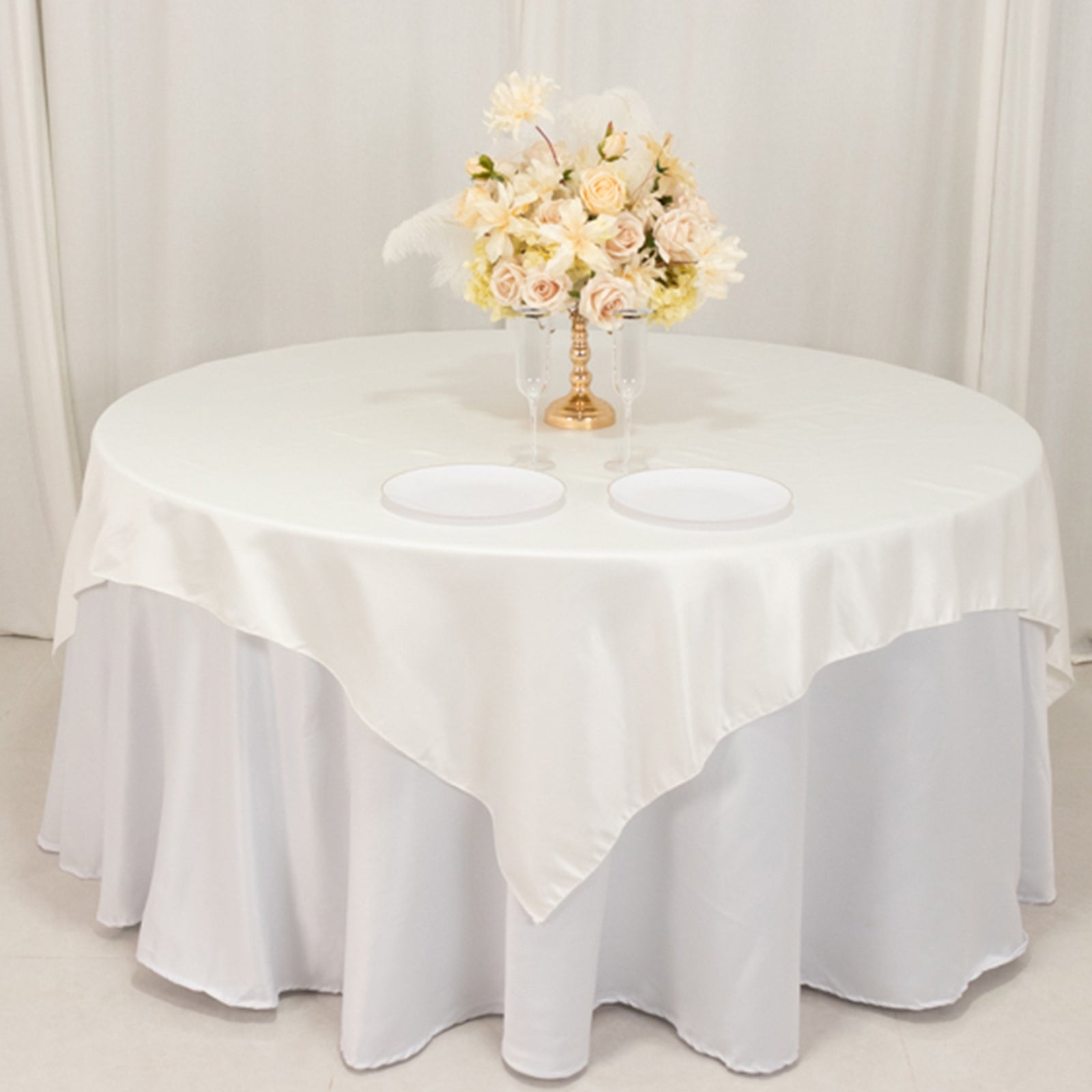 Lamour Satin 72"x72" Table Overlay Square Tablecloth Ivory - Smooth Finish Table Topper - Bell Racket Store