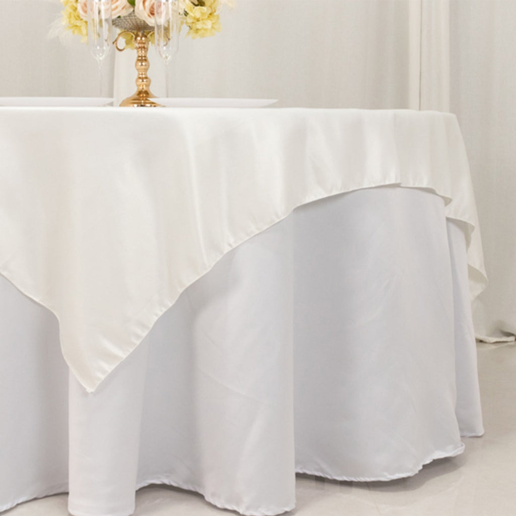 Lamour Satin 72"x72" Table Overlay Square Tablecloth Ivory - Smooth Finish Table Topper - Bell Racket Store