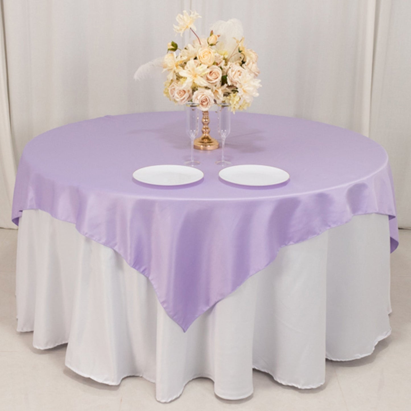 Lamour Satin 72"x72" Table Overlay Square Tablecloth Lavender Lilac - Smooth Finish Table Topper - Bell Racket Store