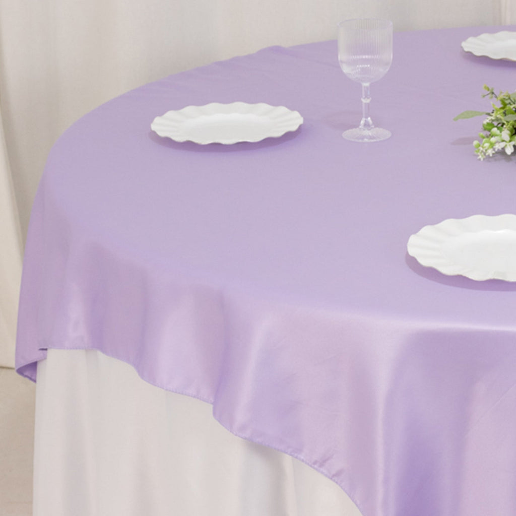 Lamour Satin 72"x72" Table Overlay Square Tablecloth Lavender Lilac - Smooth Finish Table Topper - Bell Racket Store