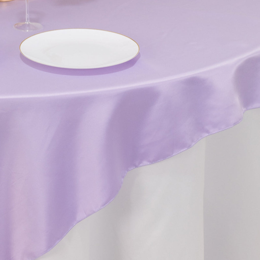 Lamour Satin 72"x72" Table Overlay Square Tablecloth Lavender Lilac - Smooth Finish Table Topper - Bell Racket Store