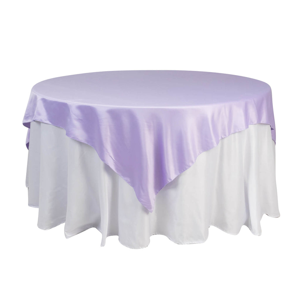 Lamour Satin 72"x72" Table Overlay Square Tablecloth Lavender Lilac - Smooth Finish Table Topper - Bell Racket Store